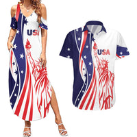 Fourth Of July USA Couples Matching Summer Maxi Dress and Hawaiian Shirt American Dream - Statue Of Liberty