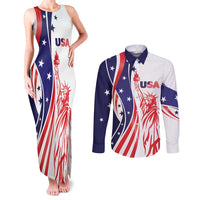 Fourth Of July USA Couples Matching Tank Maxi Dress and Long Sleeve Button Shirt American Dream - Statue Of Liberty