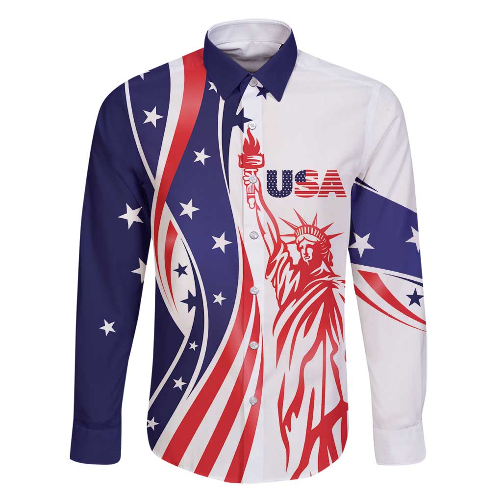 Fourth Of July USA Family Matching Long Sleeve Bodycon Dress and Hawaiian Shirt American Dream - Statue Of Liberty