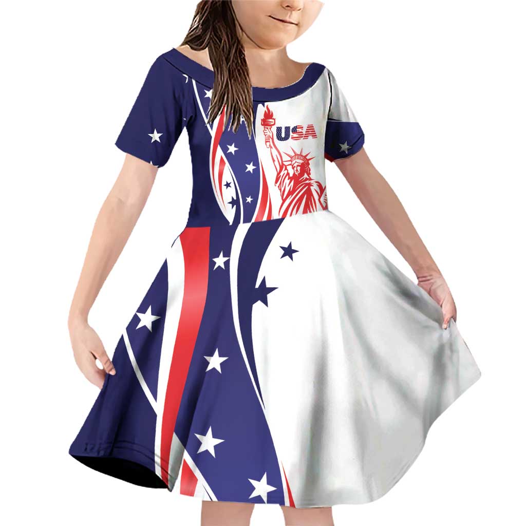 Fourth Of July USA Family Matching Off Shoulder Short Dress and Hawaiian Shirt American Dream - Statue Of Liberty