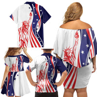 Fourth Of July USA Family Matching Off Shoulder Short Dress and Hawaiian Shirt American Dream - Statue Of Liberty