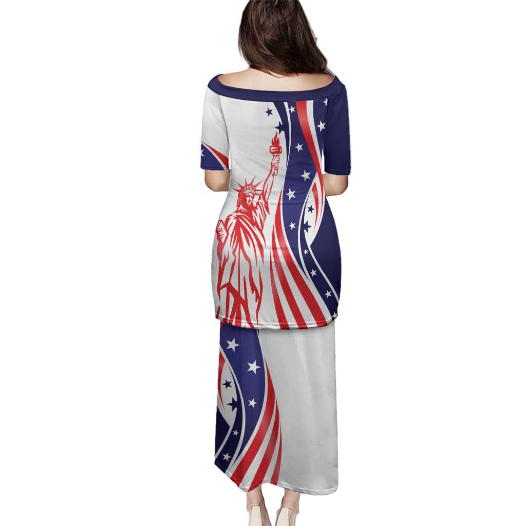 Fourth Of July USA Family Matching Puletasi and Hawaiian Shirt American Dream - Statue Of Liberty