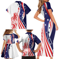 Fourth Of July USA Family Matching Short Sleeve Bodycon Dress and Hawaiian Shirt American Dream - Statue Of Liberty