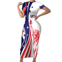 Fourth Of July USA Family Matching Short Sleeve Bodycon Dress and Hawaiian Shirt American Dream - Statue Of Liberty