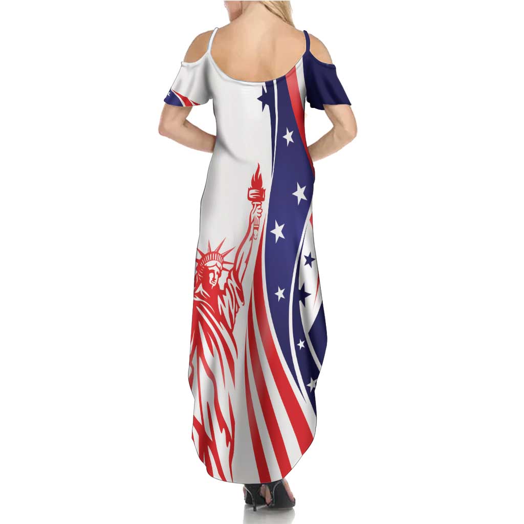 Fourth Of July USA Family Matching Summer Maxi Dress and Hawaiian Shirt American Dream - Statue Of Liberty