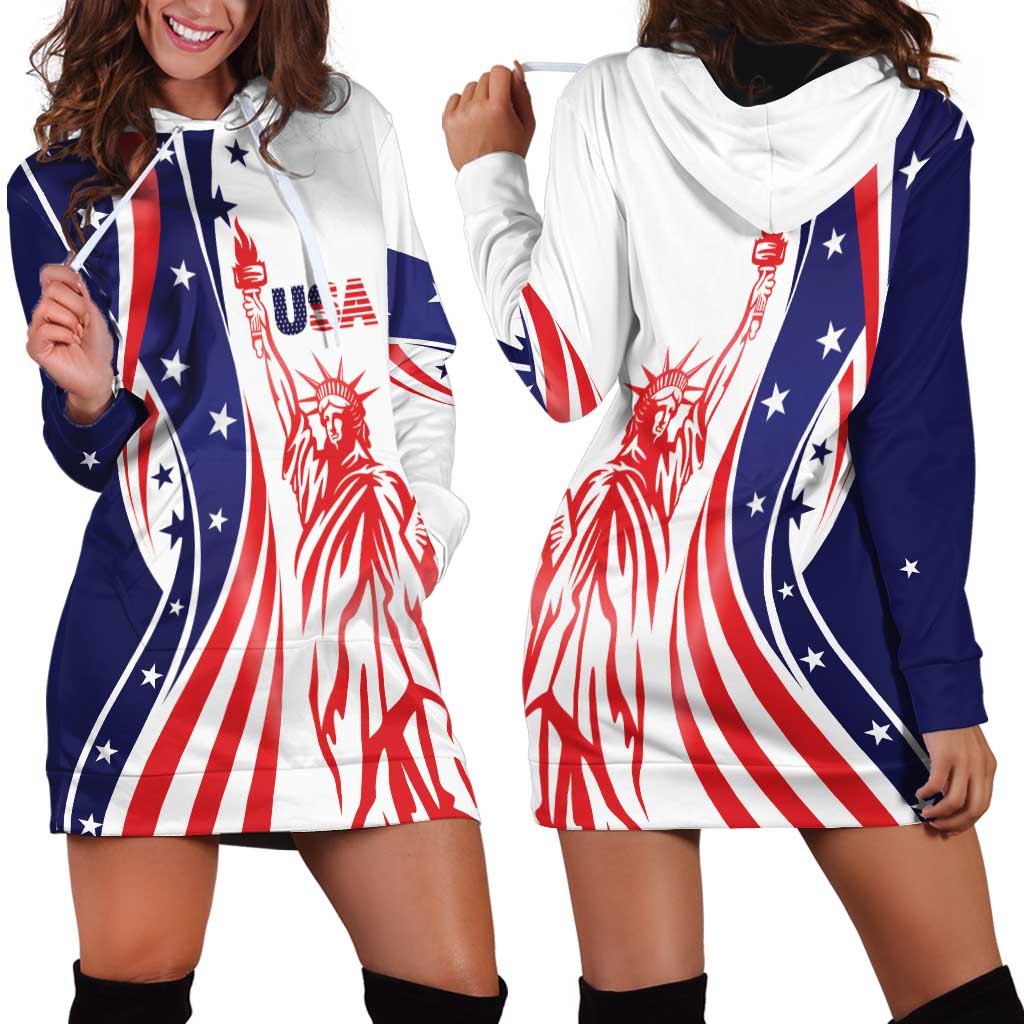 Fourth Of July USA Hoodie Dress American Dream - Statue Of Liberty