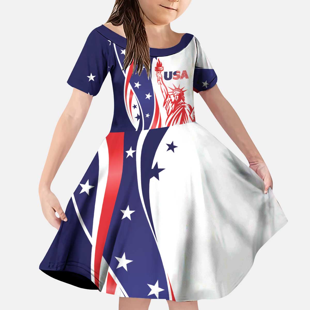 Fourth Of July USA Kid Short Sleeve Dress American Dream - Statue Of Liberty