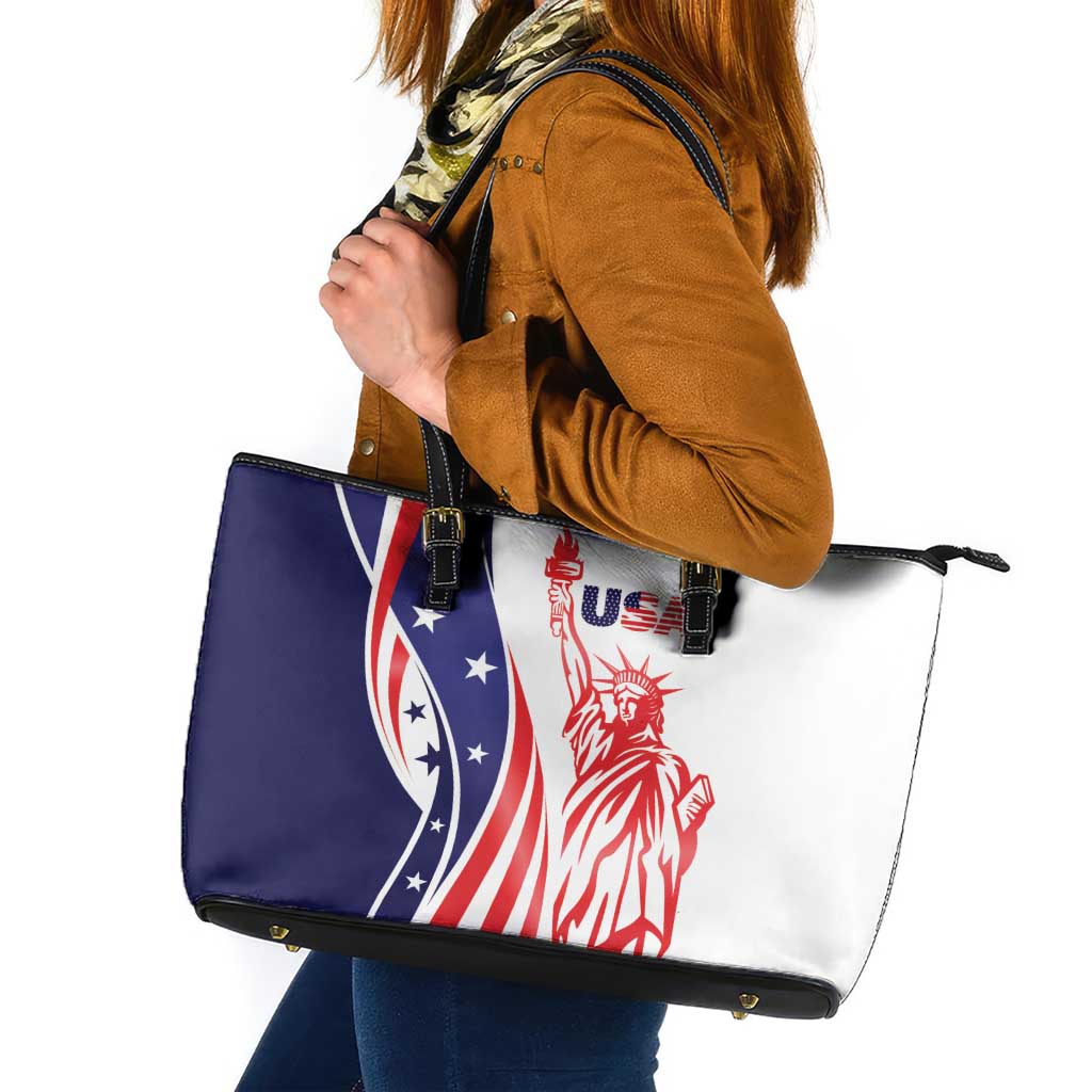 Fourth Of July USA Leather Tote Bag American Dream - Statue Of Liberty