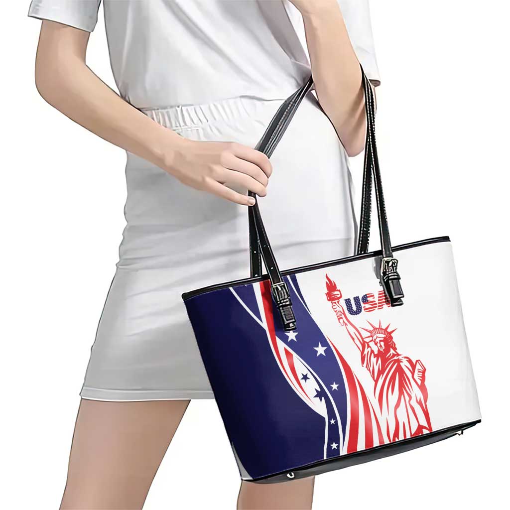 Fourth Of July USA Leather Tote Bag American Dream - Statue Of Liberty