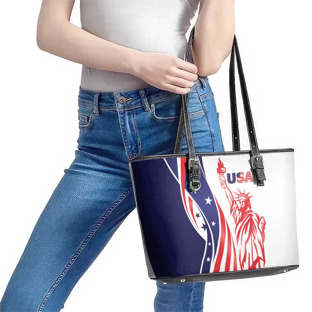 Fourth Of July USA Leather Tote Bag American Dream - Statue Of Liberty