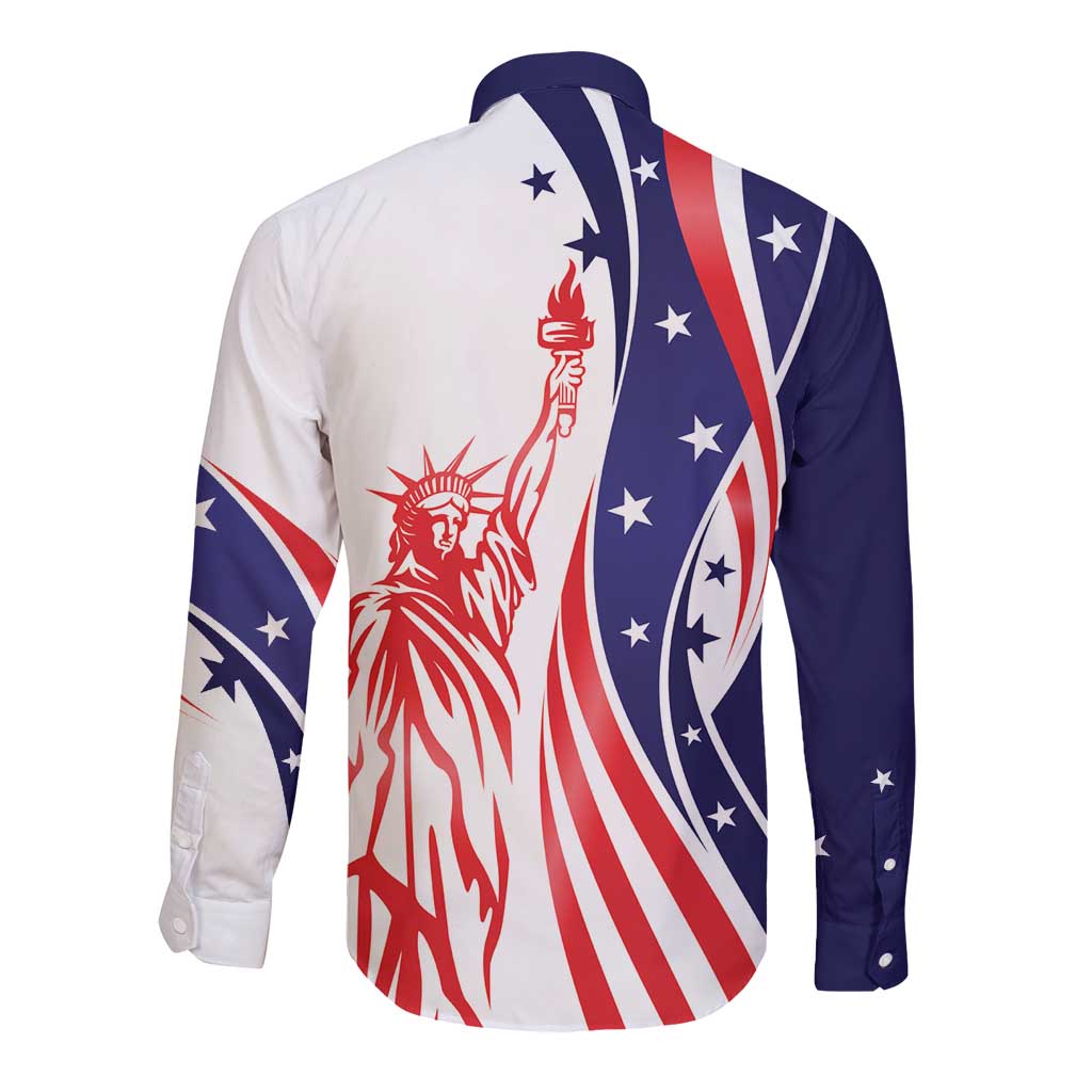 Fourth Of July USA Long Sleeve Button Shirt American Dream - Statue Of Liberty