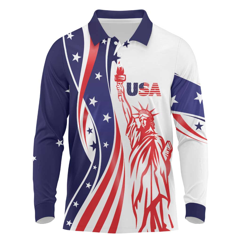 Fourth Of July USA Long Sleeve Polo Shirt American Dream - Statue Of Liberty