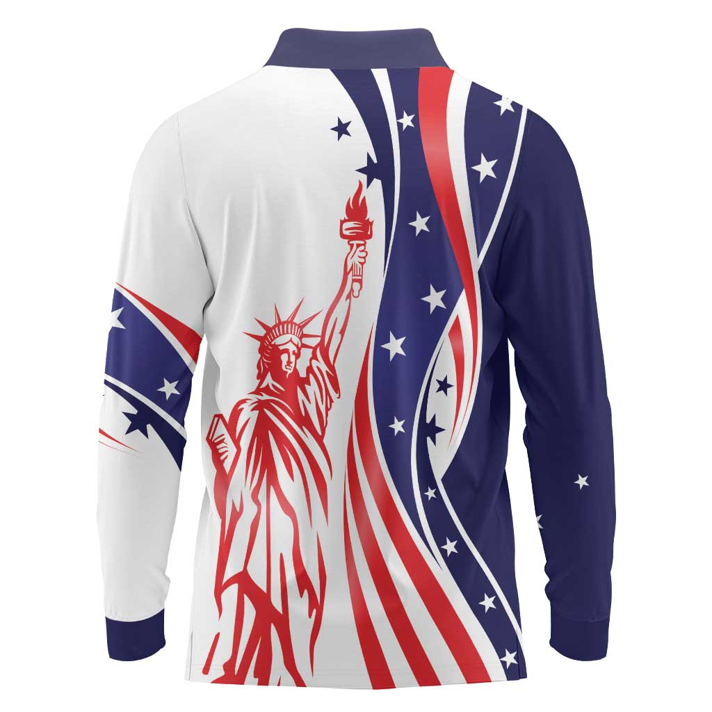 Fourth Of July USA Long Sleeve Polo Shirt American Dream - Statue Of Liberty