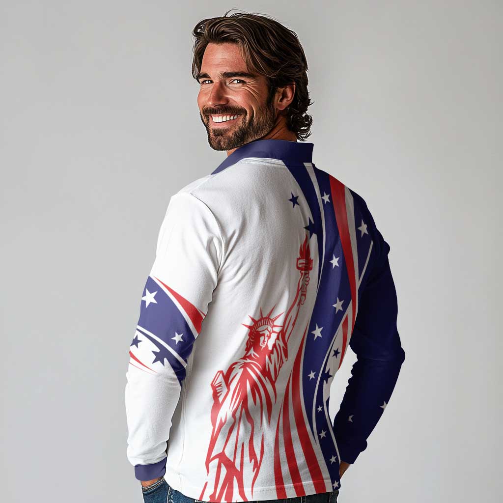 Fourth Of July USA Long Sleeve Polo Shirt American Dream - Statue Of Liberty