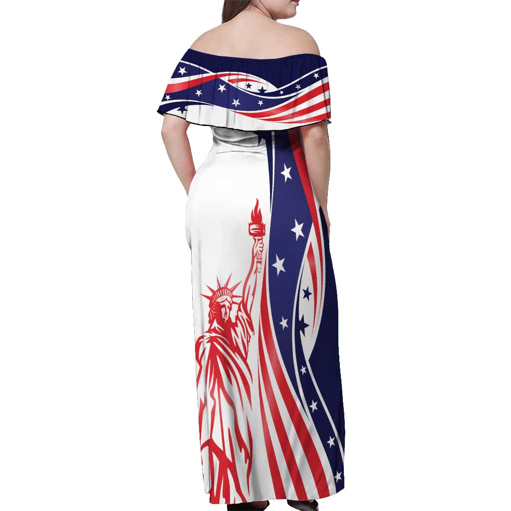 Fourth Of July USA Off Shoulder Maxi Dress American Dream - Statue Of Liberty