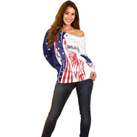 Fourth Of July USA Off Shoulder Sweater American Dream - Statue Of Liberty