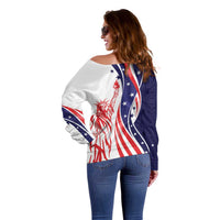 Fourth Of July USA Off Shoulder Sweater American Dream - Statue Of Liberty