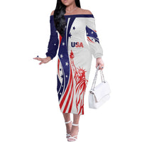 Fourth Of July USA Off The Shoulder Long Sleeve Dress American Dream - Statue Of Liberty