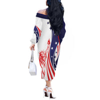 Fourth Of July USA Off The Shoulder Long Sleeve Dress American Dream - Statue Of Liberty