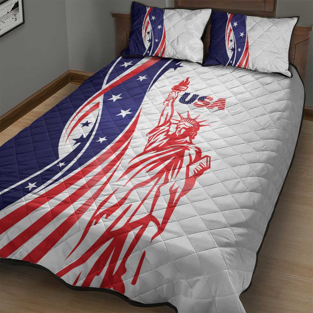 Fourth Of July USA Quilt Bed Set American Dream - Statue Of Liberty