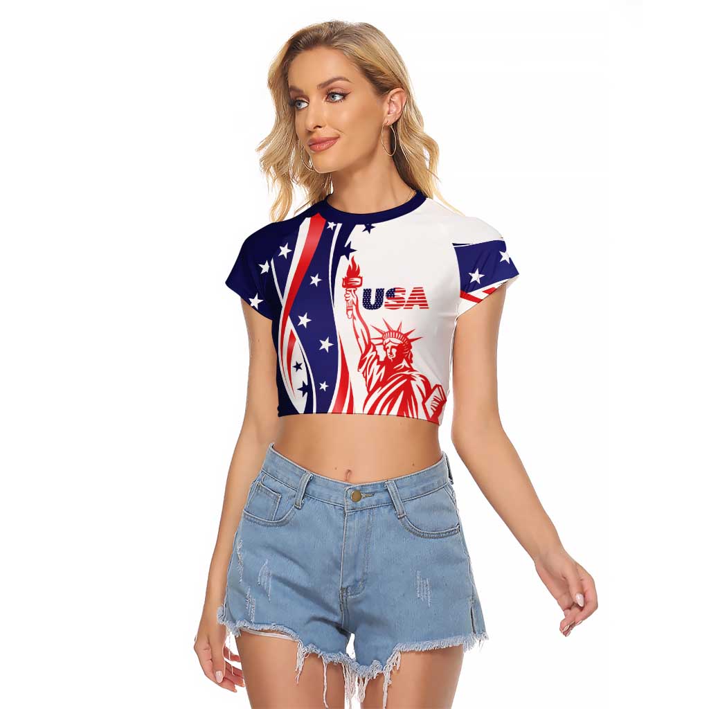 Fourth Of July USA Raglan Cropped T Shirt American Dream - Statue Of Liberty