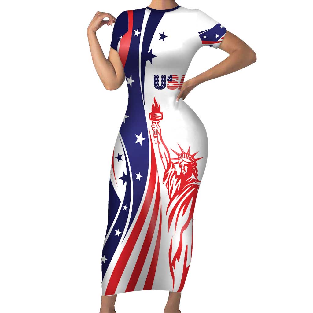 Fourth Of July USA Short Sleeve Bodycon Dress American Dream - Statue Of Liberty