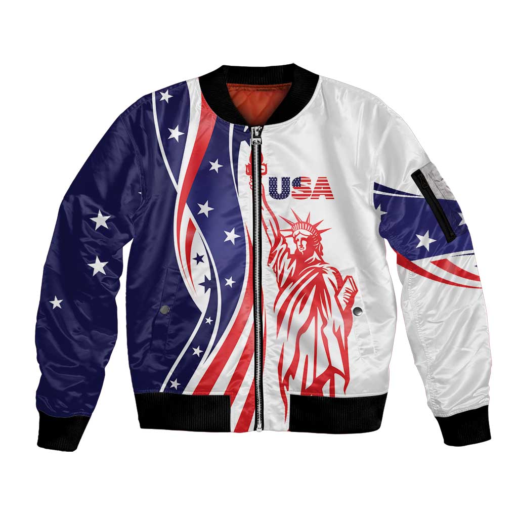 Fourth Of July USA Sleeve Zip Bomber Jacket American Dream - Statue Of Liberty