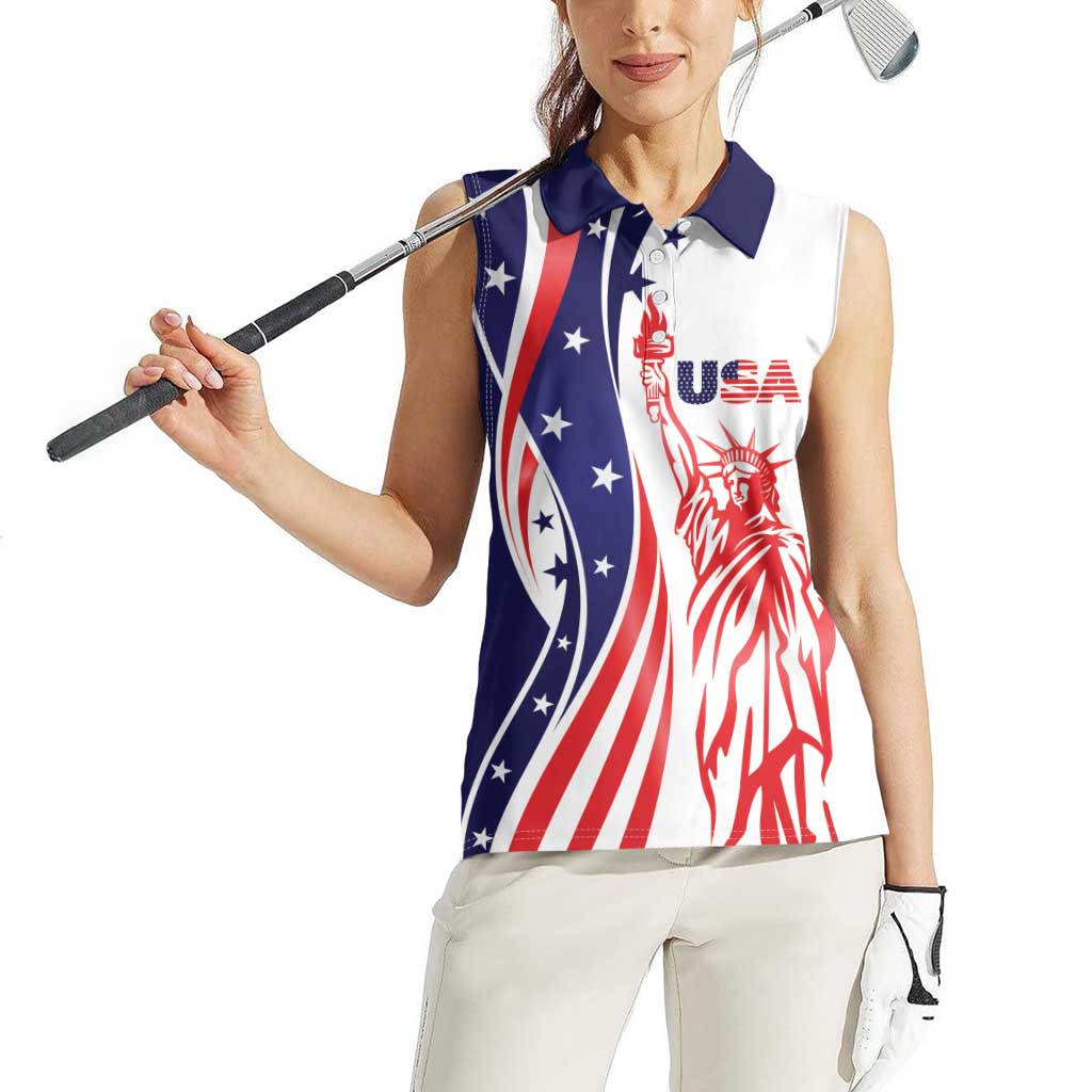Fourth Of July USA Women Sleeveless Polo Shirt American Dream - Statue Of Liberty