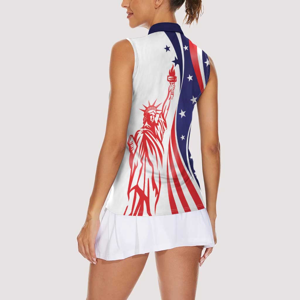 Fourth Of July USA Women Sleeveless Polo Shirt American Dream - Statue Of Liberty