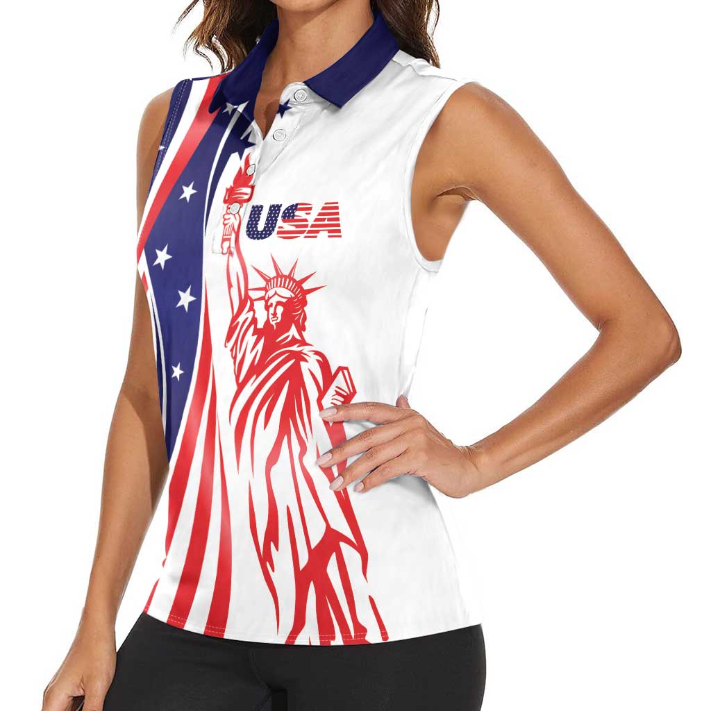 Fourth Of July USA Women Sleeveless Polo Shirt American Dream - Statue Of Liberty