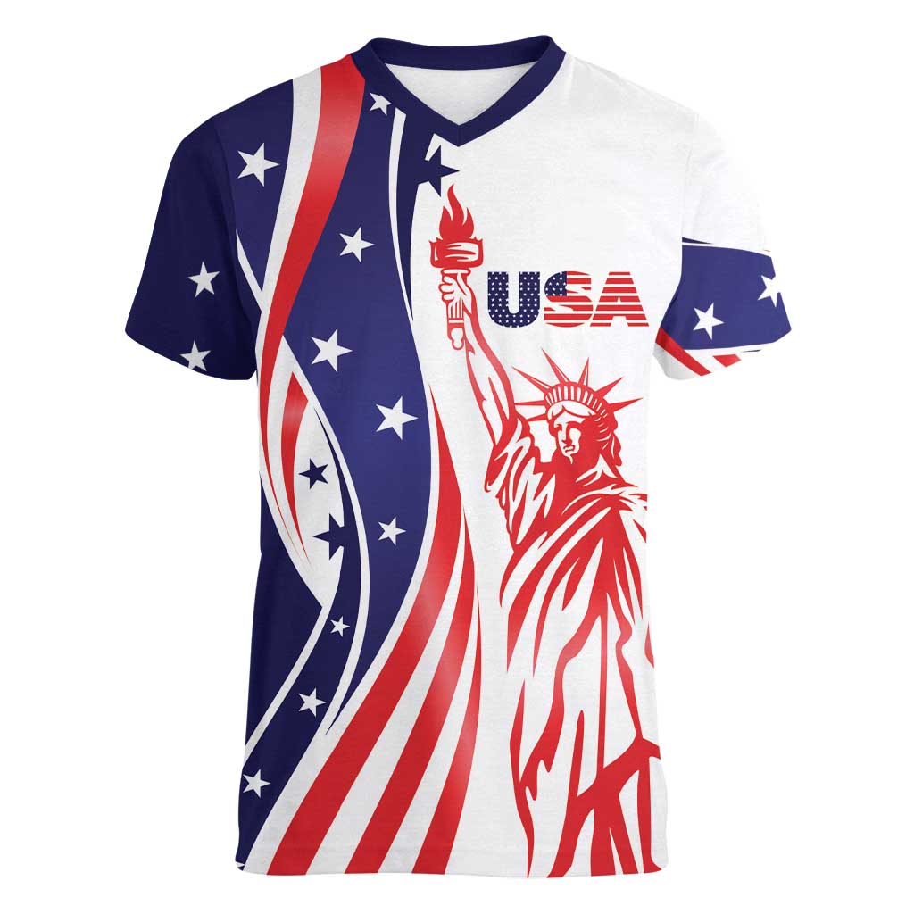 Fourth Of July USA Women V-Neck T-Shirt American Dream - Statue Of Liberty