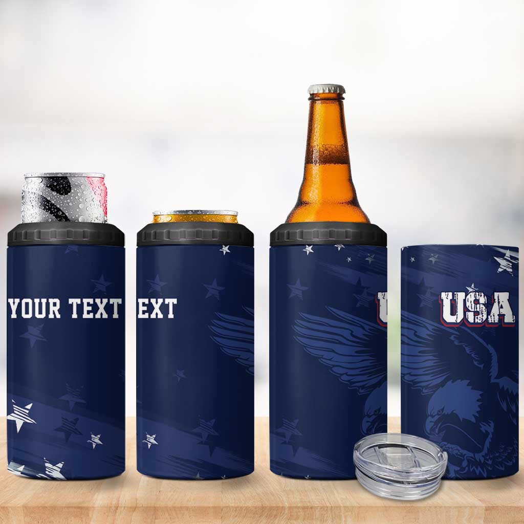 Personalized Fourth Of July USA 4 in 1 Can Cooler Tumbler The Stars and Eagle