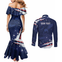 Personalized Fourth Of July USA Couples Matching Mermaid Dress and Long Sleeve Button Shirt The Stars and Eagle