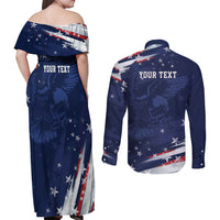 Personalized Fourth Of July USA Couples Matching Off Shoulder Maxi Dress and Long Sleeve Button Shirt The Stars and Eagle
