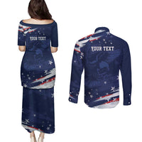 Personalized Fourth Of July USA Couples Matching Puletasi and Long Sleeve Button Shirt The Stars and Eagle