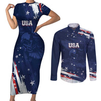 Personalized Fourth Of July USA Couples Matching Short Sleeve Bodycon Dress and Long Sleeve Button Shirt The Stars and Eagle