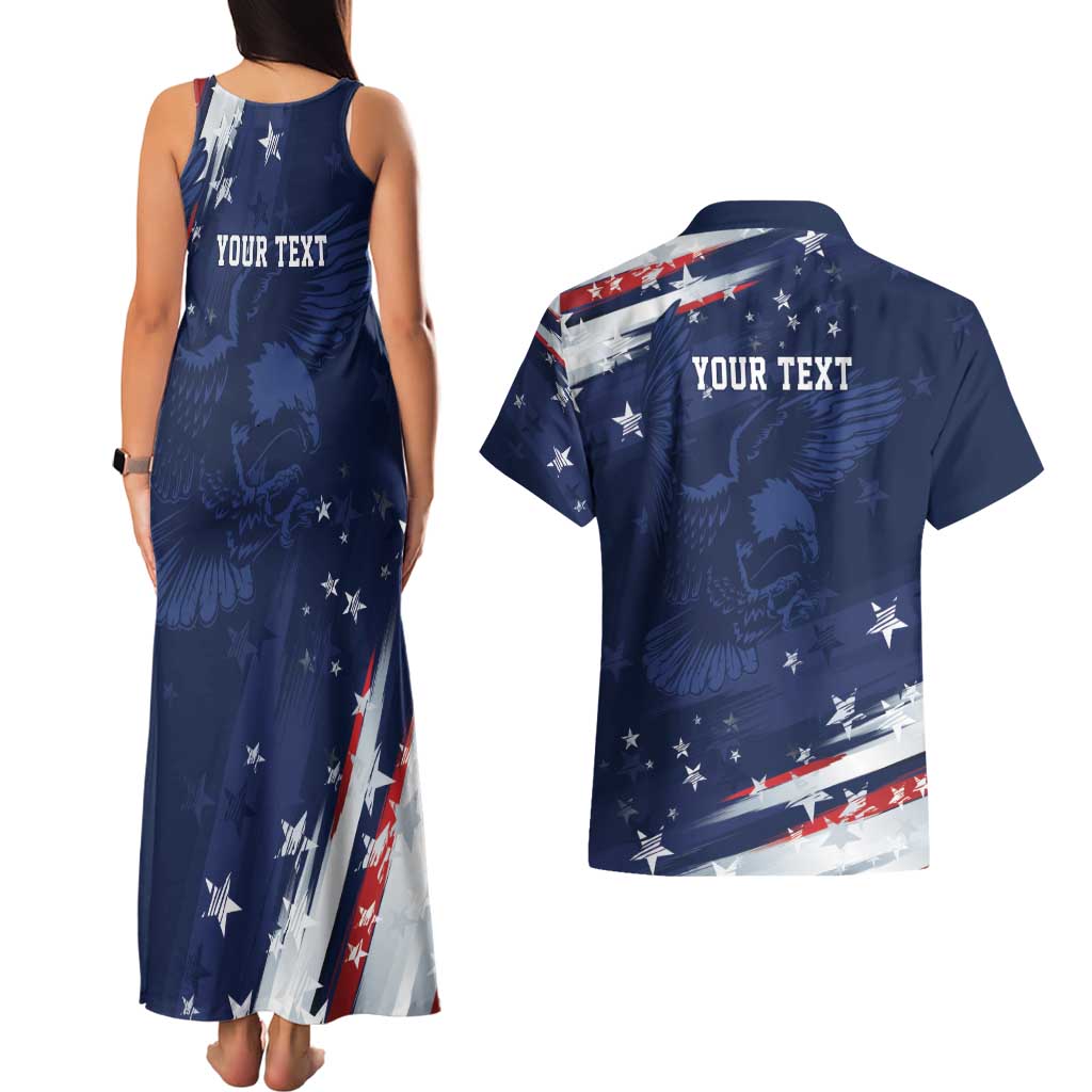 Personalized Fourth Of July USA Couples Matching Tank Maxi Dress and Hawaiian Shirt The Stars and Eagle