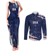 Personalized Fourth Of July USA Couples Matching Tank Maxi Dress and Long Sleeve Button Shirt The Stars and Eagle