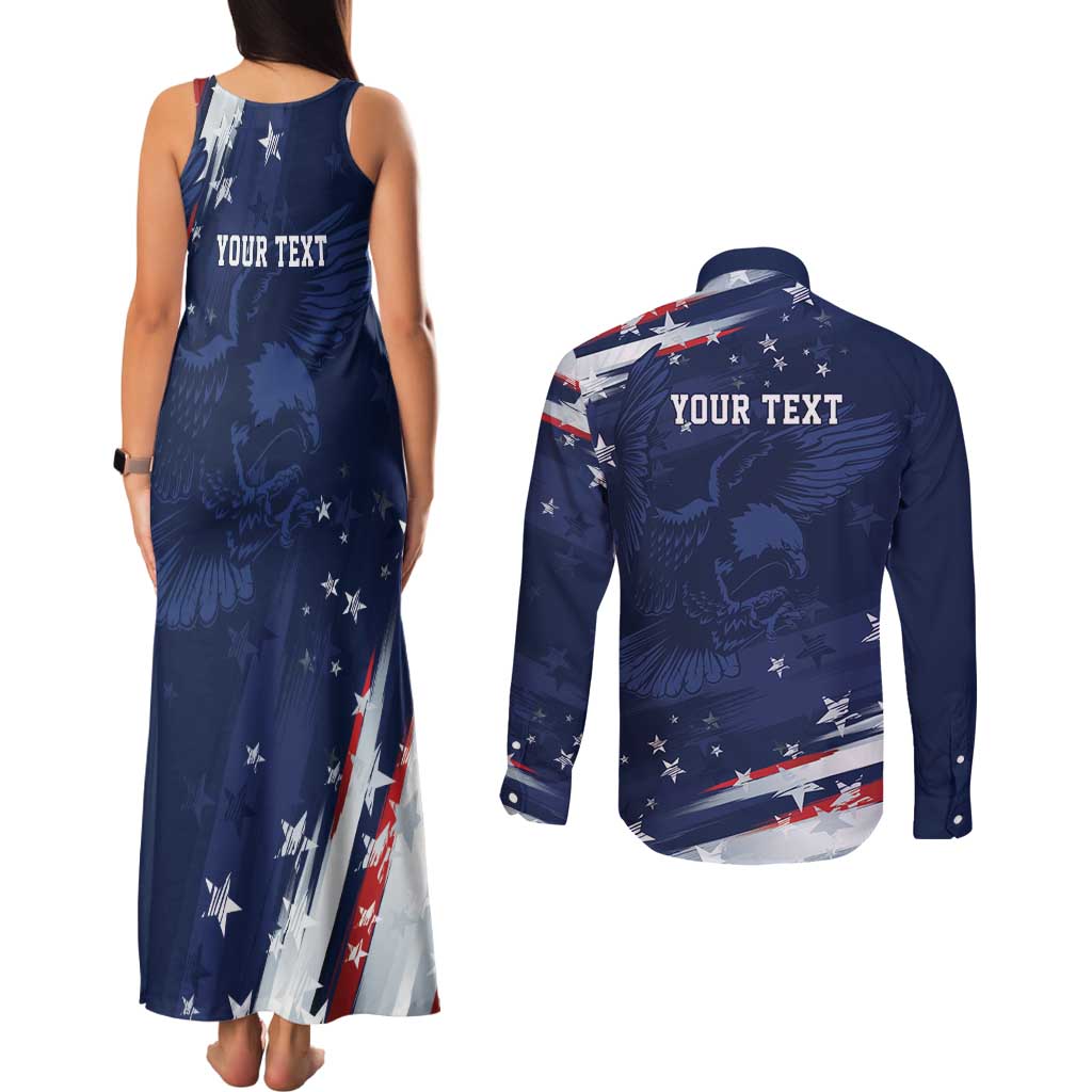 Personalized Fourth Of July USA Couples Matching Tank Maxi Dress and Long Sleeve Button Shirt The Stars and Eagle