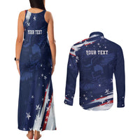 Personalized Fourth Of July USA Couples Matching Tank Maxi Dress and Long Sleeve Button Shirt The Stars and Eagle