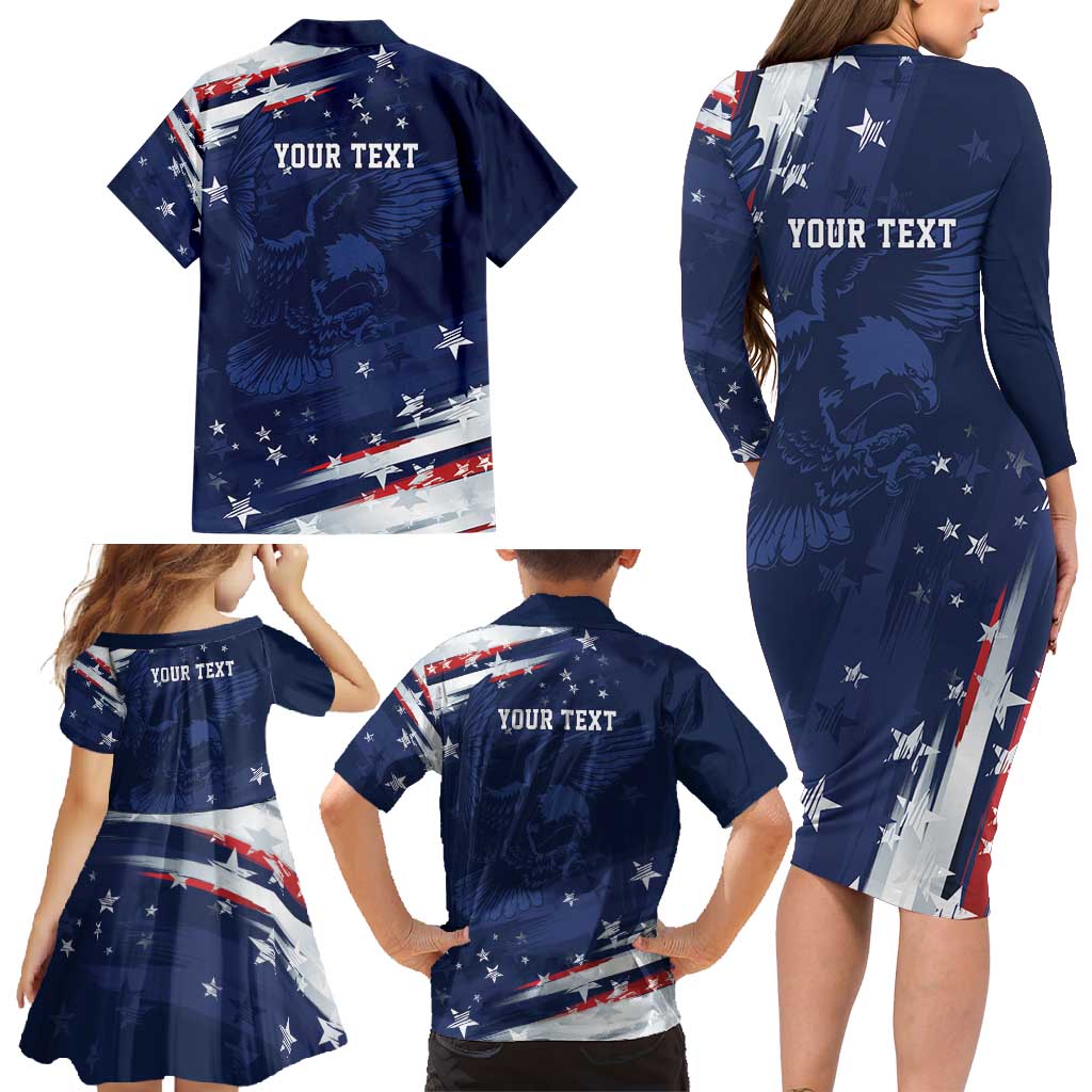 Personalized Fourth Of July USA Family Matching Long Sleeve Bodycon Dress and Hawaiian Shirt The Stars and Eagle