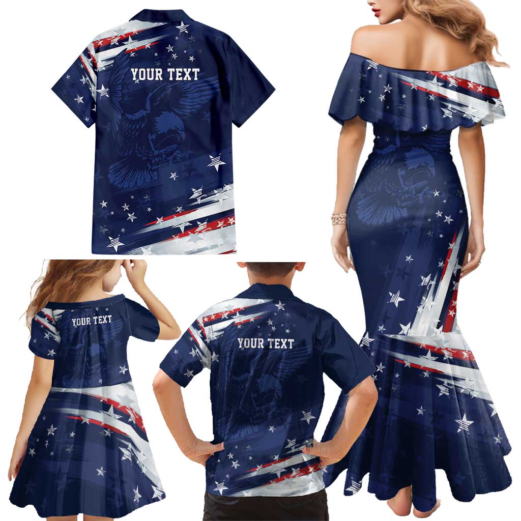 Personalized Fourth Of July USA Family Matching Mermaid Dress and Hawaiian Shirt The Stars and Eagle