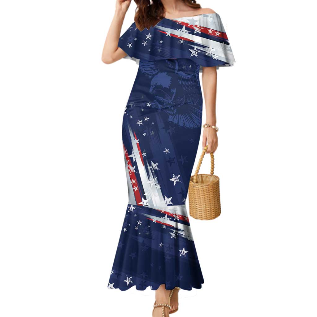 Personalized Fourth Of July USA Family Matching Mermaid Dress and Hawaiian Shirt The Stars and Eagle