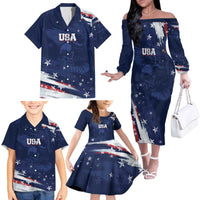 Personalized Fourth Of July USA Family Matching Off The Shoulder Long Sleeve Dress and Hawaiian Shirt The Stars and Eagle