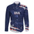 Personalized Fourth Of July USA Family Matching Off The Shoulder Long Sleeve Dress and Hawaiian Shirt The Stars and Eagle