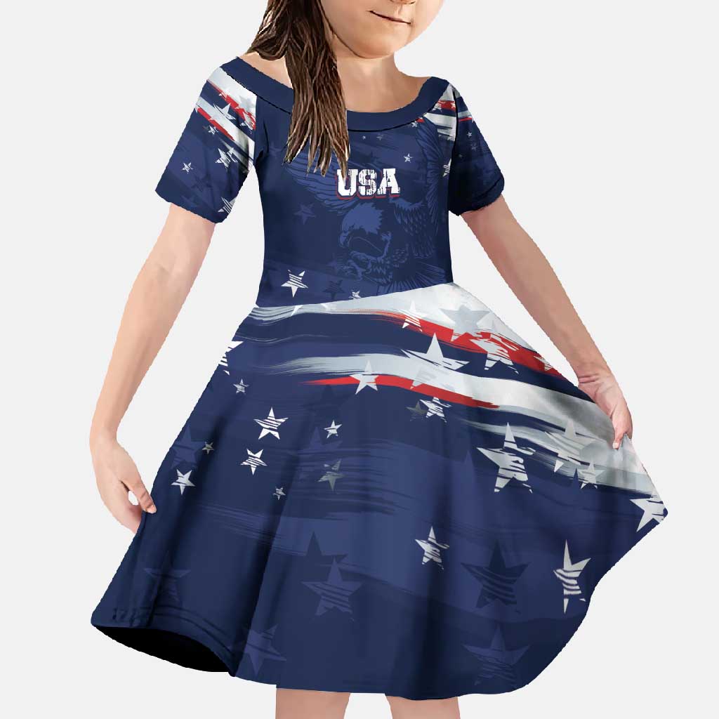 Personalized Fourth Of July USA Family Matching Off Shoulder Maxi Dress and Hawaiian Shirt The Stars and Eagle
