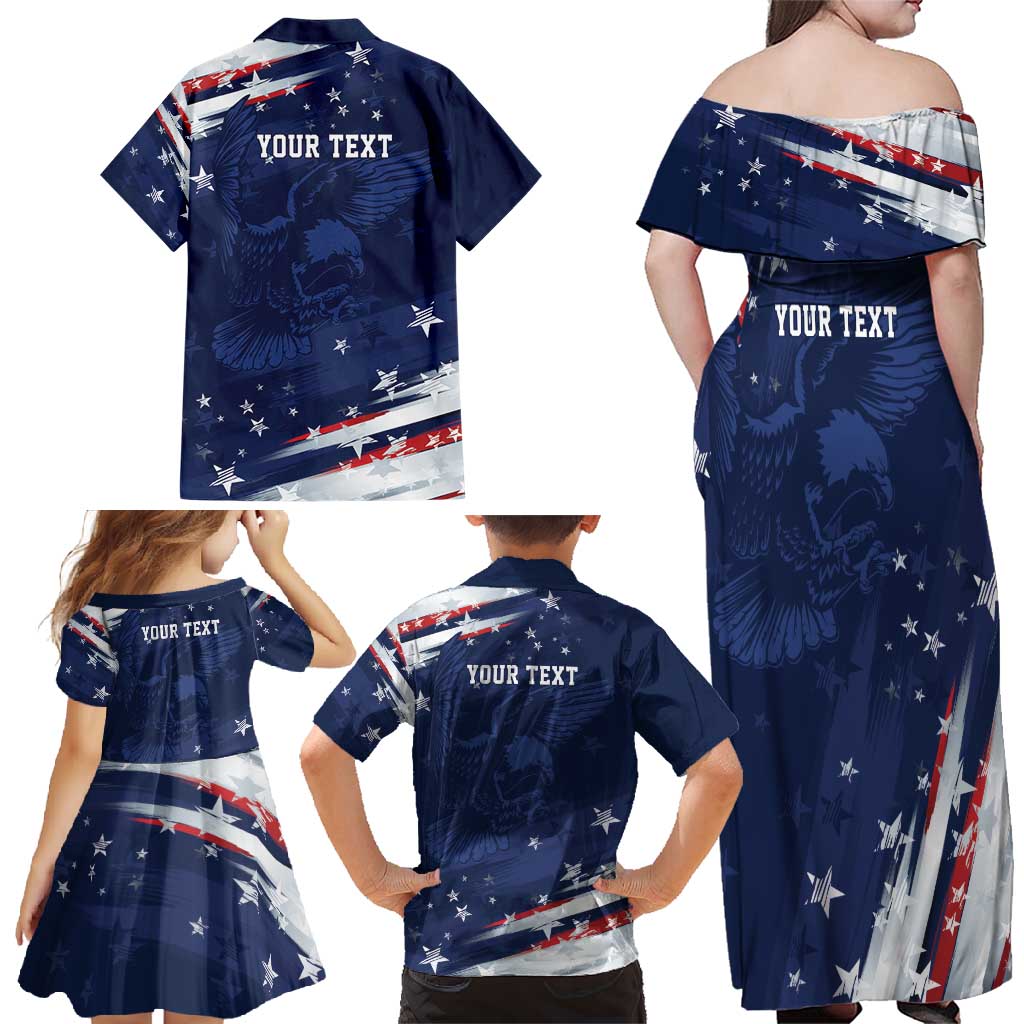 Personalized Fourth Of July USA Family Matching Off Shoulder Maxi Dress and Hawaiian Shirt The Stars and Eagle