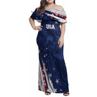 Personalized Fourth Of July USA Family Matching Off Shoulder Maxi Dress and Hawaiian Shirt The Stars and Eagle
