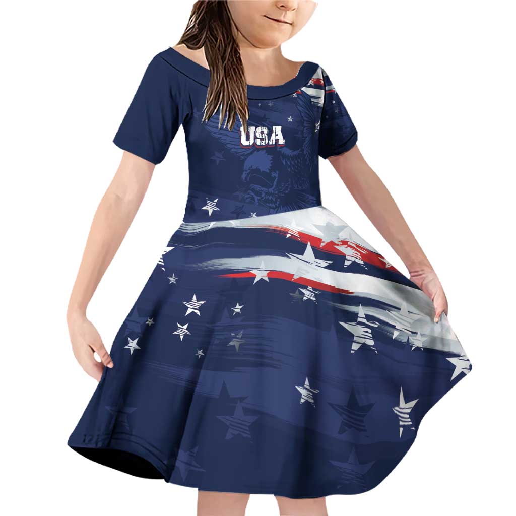 Personalized Fourth Of July USA Family Matching Off Shoulder Short Dress and Hawaiian Shirt The Stars and Eagle