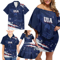 Personalized Fourth Of July USA Family Matching Off Shoulder Short Dress and Hawaiian Shirt The Stars and Eagle